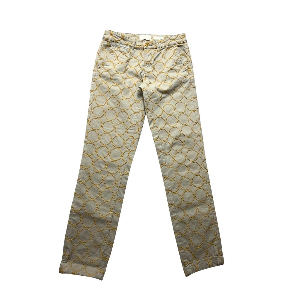 Anthropologie Chino Pants Womens 25 Beige Embroidered Circle Twill Relaxed Fit